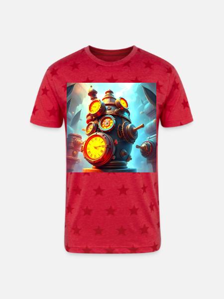 Clockwork Steam Engine - Unisex Adult Star Printed T-Shirt - red star