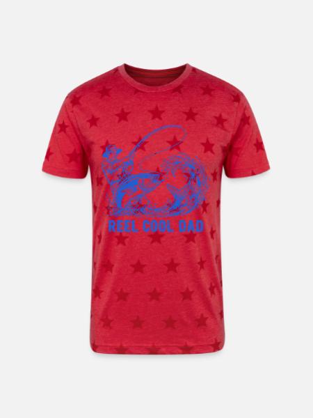 Reel Cool Dad Fishing - Unisex Adult Star Printed T-Shirt - red star