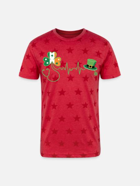 Stethoscope Shamrock Heartbeat - Unisex Adult Star Printed T-Shirt - red star
