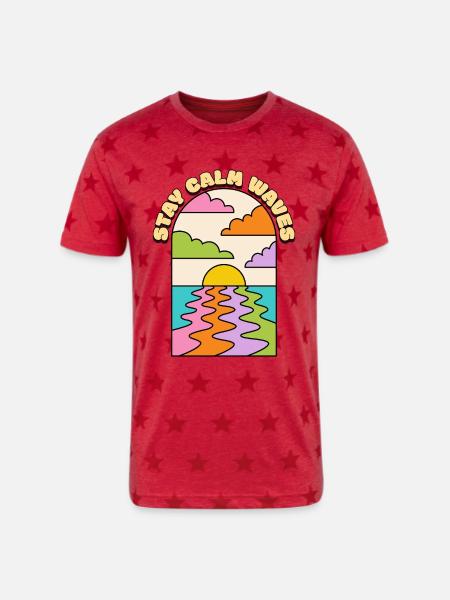 STAY CALM WAVES - Unisex Adult Star Printed T-Shirt - red star