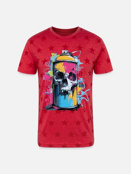 Skull Graffiti Spray Can - Unisex Adult Star Printed T-Shirt - red star
