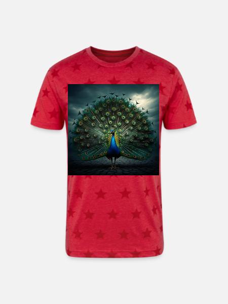 beautiful peacock - Unisex Adult Star Printed T-Shirt - red star