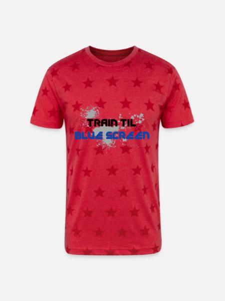 Blue Screen Glitch Splash - Unisex Adult Star Printed T-Shirt - red star