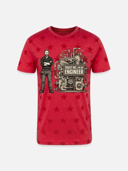 Steampunk Engineer Portrait Machine - Unisex Adult Star Printed T-Shirt - red star