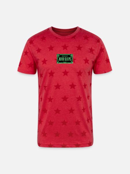 Neon Money Never Sleeps Sign - Unisex Adult Star Printed T-Shirt - red star