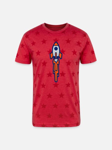 Launching Rocket Silhouette - Unisex Adult Star Printed T-Shirt - red star