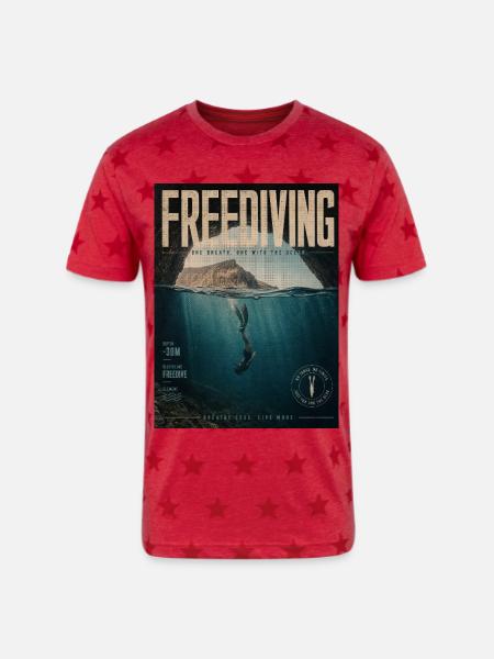 Freediving Depths Ocean Poster - Unisex Adult Star Printed T-Shirt - red star