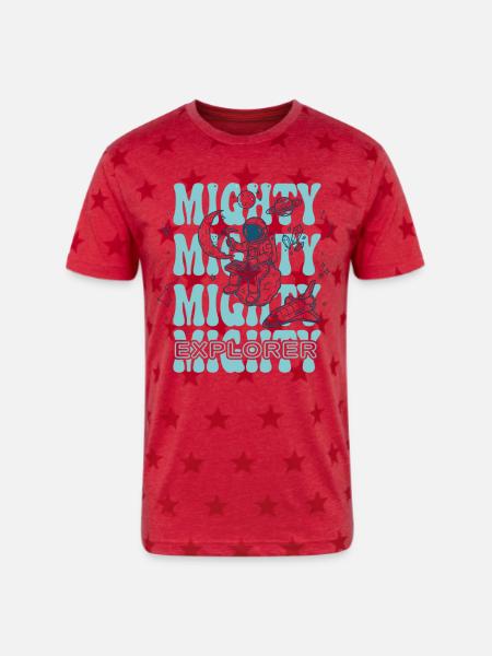 Moonlit Explorer Astronaut - Unisex Adult Star Printed T-Shirt - red star
