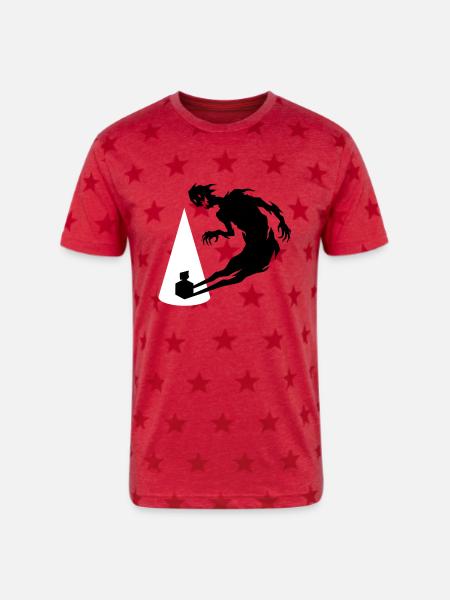 Cone Silhouette with Leaning Figure - Unisex Adult Star Printed T-Shirt - red star