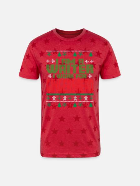 Waiter Christmas Saying - Unisex Adult Star Printed T-Shirt - red star