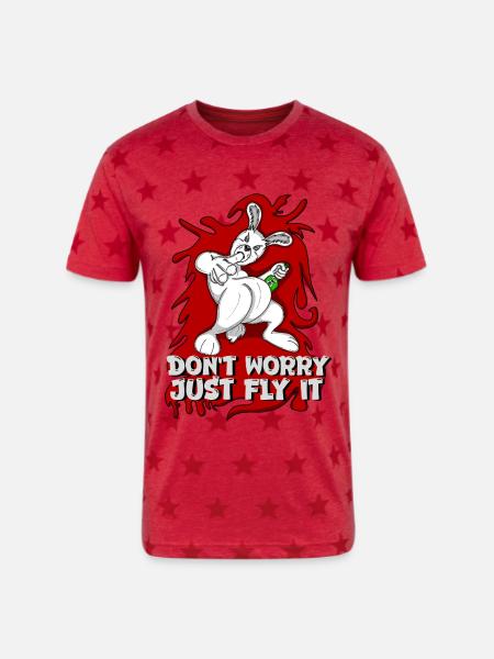 Badass bunny just fly it - Unisex Adult Star Printed T-Shirt - red star