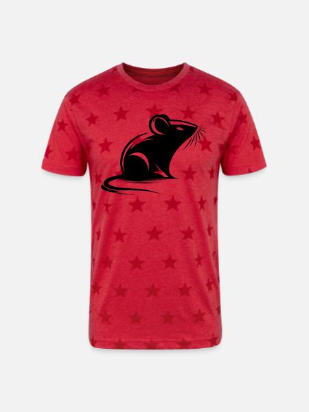 Mouse Drawing Tattoo Style - Unisex Adult Star Printed T-Shirt - red star