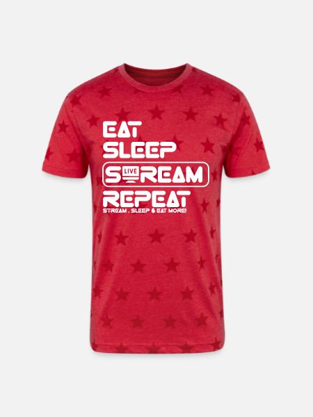 Streamer Life: Eat, Sleep, Repeat - Unisex Adult Star Printed T-Shirt - red star