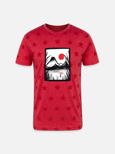 Japanese Landscape - Unisex Adult Star Printed T-Shirt - red star