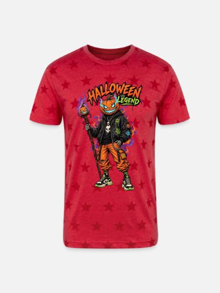 Halloween Legend Pumpkin Head Streetwear - Unisex Adult Star Printed T-Shirt - red star