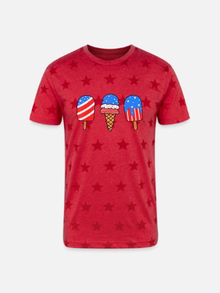 4th July Ice American - Unisex Adult Star Printed T-Shirt - red star