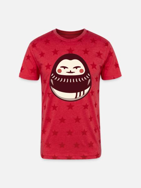 Daruma Doll - Unisex Adult Star Printed T-Shirt - red star
