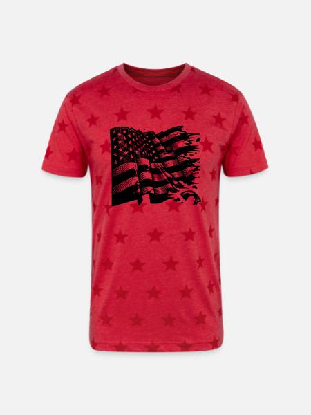 Usa Flagge Tattoo Style - Unisex Adult Star Printed T-Shirt - red star