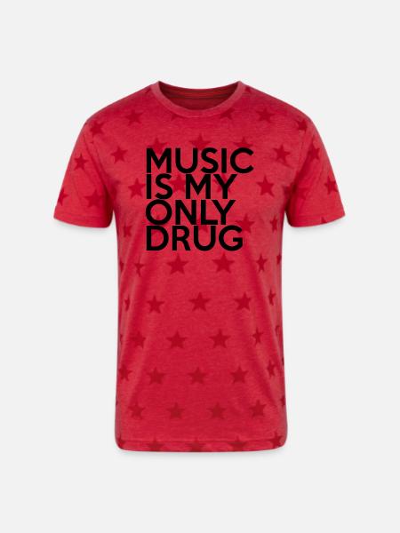 MUSIC IS MY ONLY DRUG - Unisex Adult Star Printed T-Shirt - red star