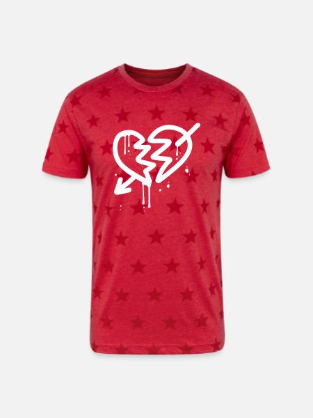 Broken Heart Arrow - Unisex Adult Star Printed T-Shirt - red star