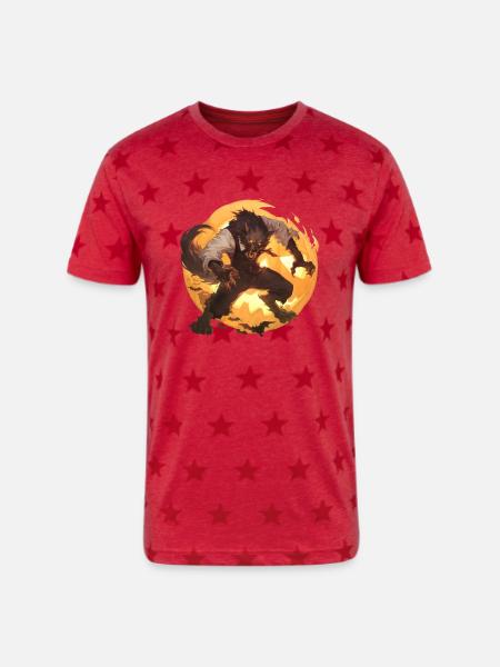 Werewolf Halloween - Unisex Adult Star Printed T-Shirt - red star