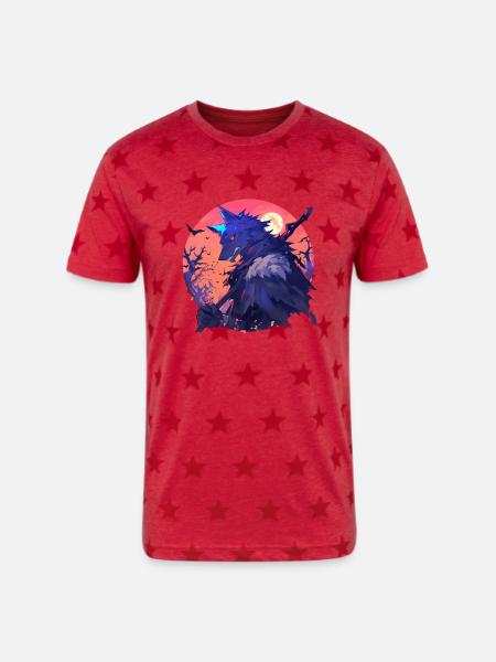 Werewolf Halloween - Unisex Adult Star Printed T-Shirt - red star