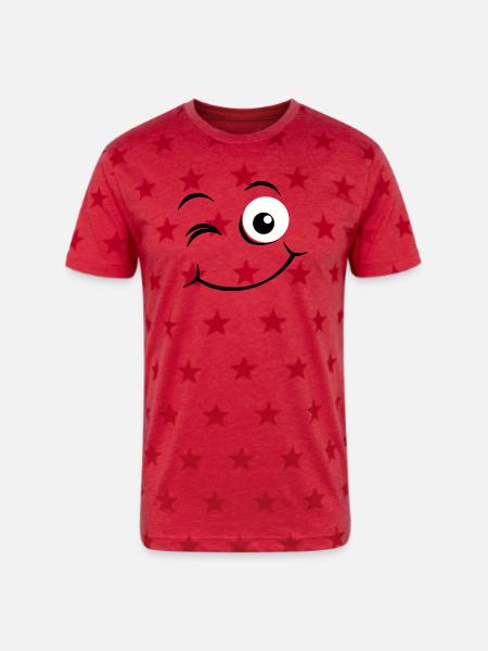 Happy face - Unisex Adult Star Printed T-Shirt - red star