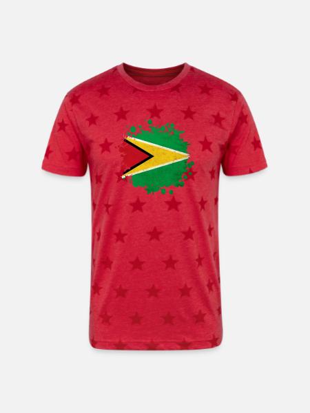 Guyana flag blob - Unisex Adult Star Printed T-Shirt - red star