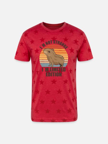 Capybara zoo animal design - Unisex Adult Star Printed T-Shirt - red star