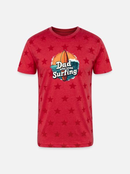 Dad Who Loves Surfing - Unisex Adult Star Printed T-Shirt - red star