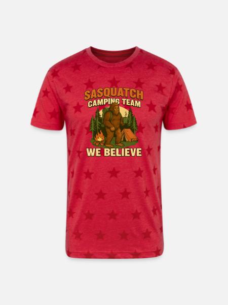 Sasquatch Camping Team – We Believe - Unisex Adult Star Printed T-Shirt - red star