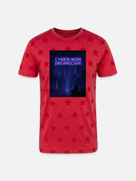 Cyber-Noir Dreamscape Design - Unisex Adult Star Printed T-Shirt - red star