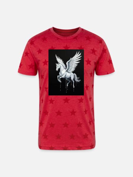 Celestial Pegasus - Unisex Adult Star Printed T-Shirt - red star