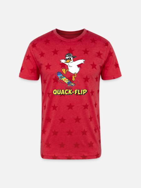 Funny Duck Skater - Unisex Adult Star Printed T-Shirt - red star