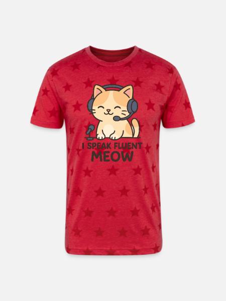 I Speak Fluent Meow - Unisex Adult Star Printed T-Shirt - red star