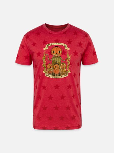 Harvest Family Pumpkin Scarecrow Banner - Unisex Adult Star Printed T-Shirt - red star