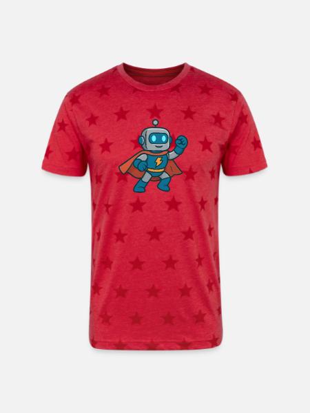 Robot Hero Lightning Cape - Unisex Adult Star Printed T-Shirt - red star