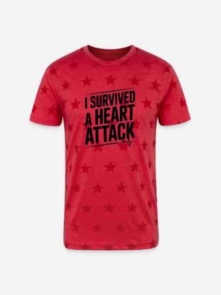 I Survived a Heart Attack - Unisex Adult Star Printed T-Shirt - red star