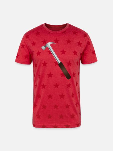 Hammer Carving: Rustic Tool Graphic - Unisex Adult Star Printed T-Shirt - red star