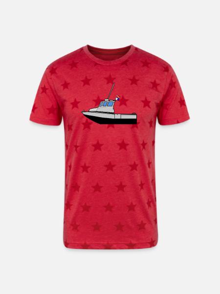Scuba Boat - Unisex Adult Star Printed T-Shirt - red star