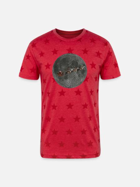 Lunar Santa Sleigh Ride - Unisex Adult Star Printed T-Shirt - red star