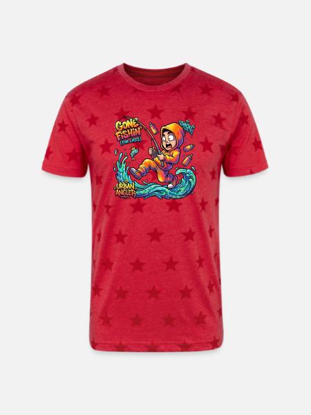 Urban Angler Neon Splash - Unisex Adult Star Printed T-Shirt - red star
