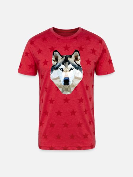 Husky Dog Polygon - Unisex Adult Star Printed T-Shirt - red star