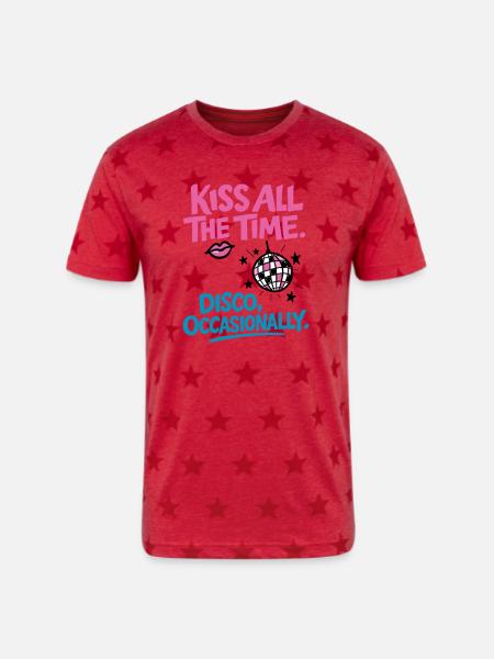 Kiss all the time - Unisex Adult Star Printed T-Shirt - red star