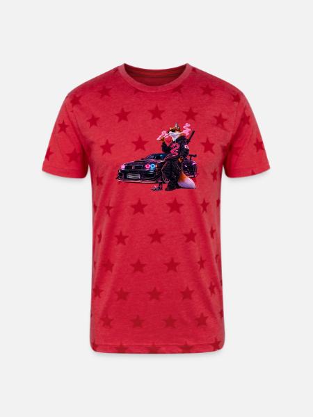Neon Fox Racer - Unisex Adult Star Printed T-Shirt - red star