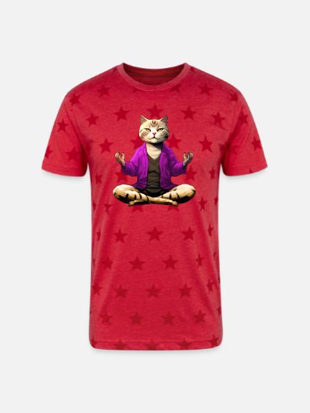 Yogi the Cat - Unisex Adult Star Printed T-Shirt - red star
