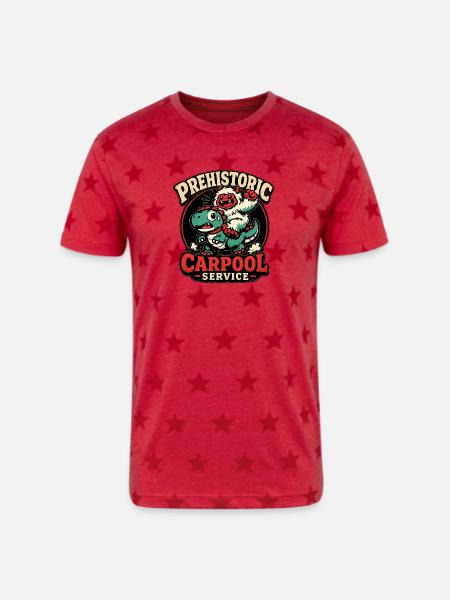 Prehistoric Carpool Service - Unisex Adult Star Printed T-Shirt - red star