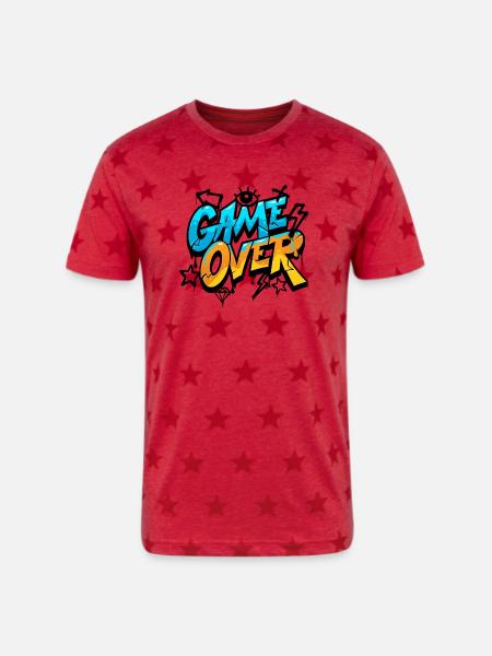 Game Over Neon Splash - Unisex Adult Star Printed T-Shirt - red star