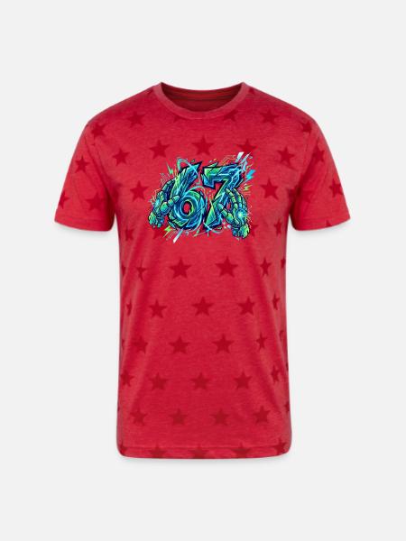 Neon Circuit Vortex Hands - Unisex Adult Star Printed T-Shirt - red star