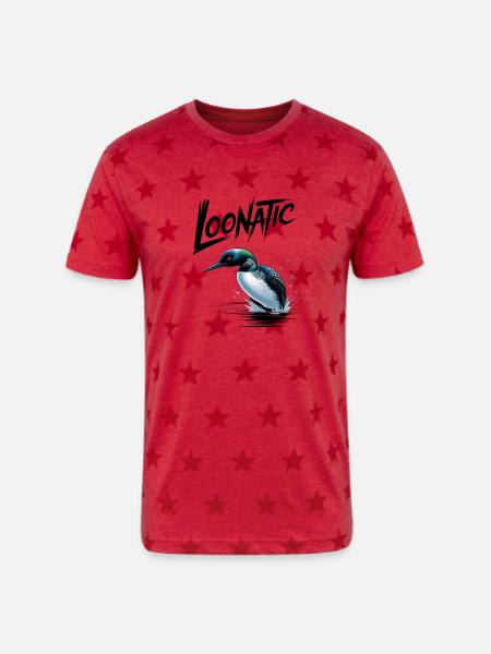 Loonatic Splash Loon Illustration - Unisex Adult Star Printed T-Shirt - red star